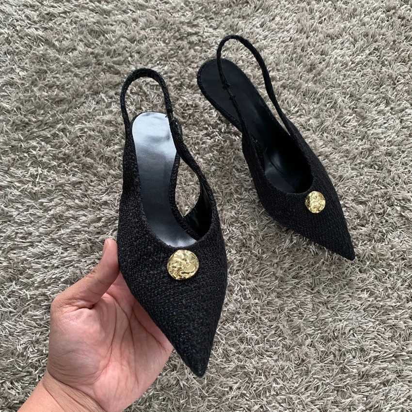 Fashion Womens Black High Heels Sexy Pointed Shallow Mouth Pumps 2025 Spring Female Slingbacks Dress Office Shoes Z260330