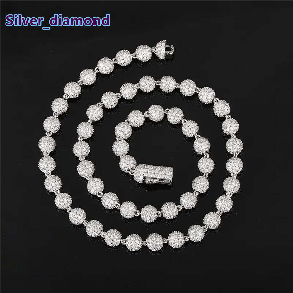 Ice Out Luxury Mens Vintage Gold Plated 14K White Gold Full Moissanite Ball Chain Necklace Premium Jewellery
