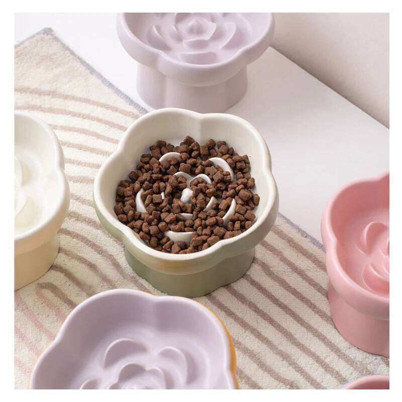1pc Pet Slow Feeder Tall Ceramic Small Dog Cat Anti-Choking Anti-Spilling Guarded Neck Slanted Bowl 26W0330