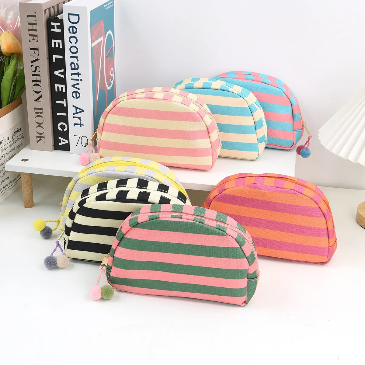 Striped Shell Storage Bag High Value Dopamine Cosmetic Travel Outdoor Portable 260317