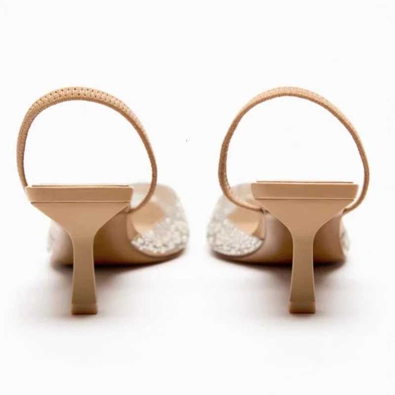 2025 Fashion Summer Women High Heels Sandals Pearl Decoration Slingback Pointed Toe Elegant Party Wedding Bridal Ladies Shoes Z260330