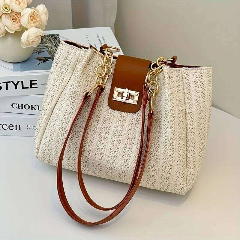 Grass Patchwork Leather Korean Version Shoulder Bag Fashionable Women S Woven Handbag Suitable For Beach Parties Occasion XIU LAI SI