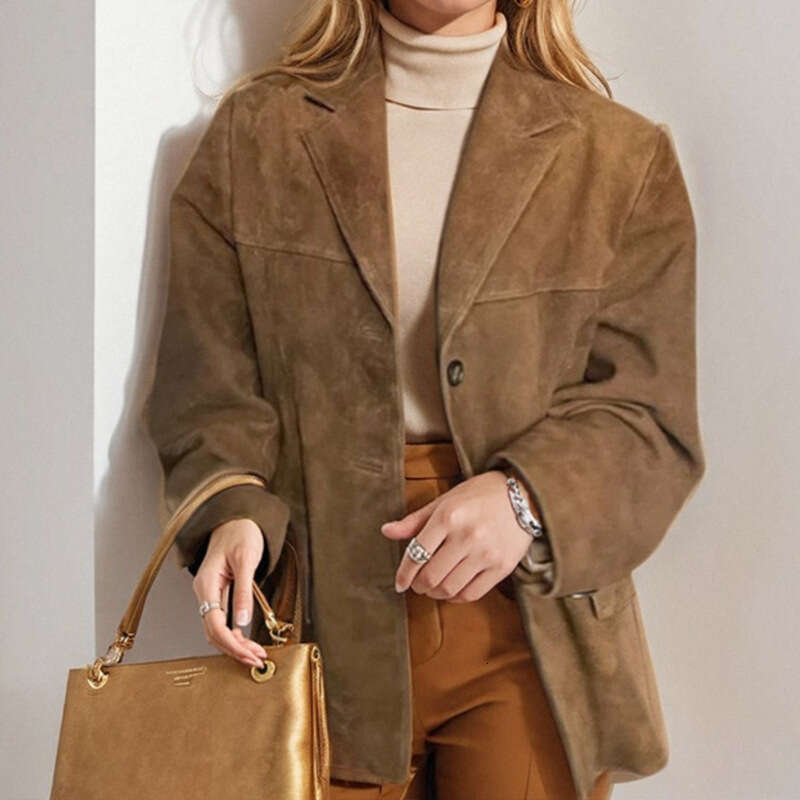2026 Spring New Arrival: Cross-Border European and American Foreign Trade Women's Clothing - Elegant Retro Loose-Fit Button Pocket Blazer