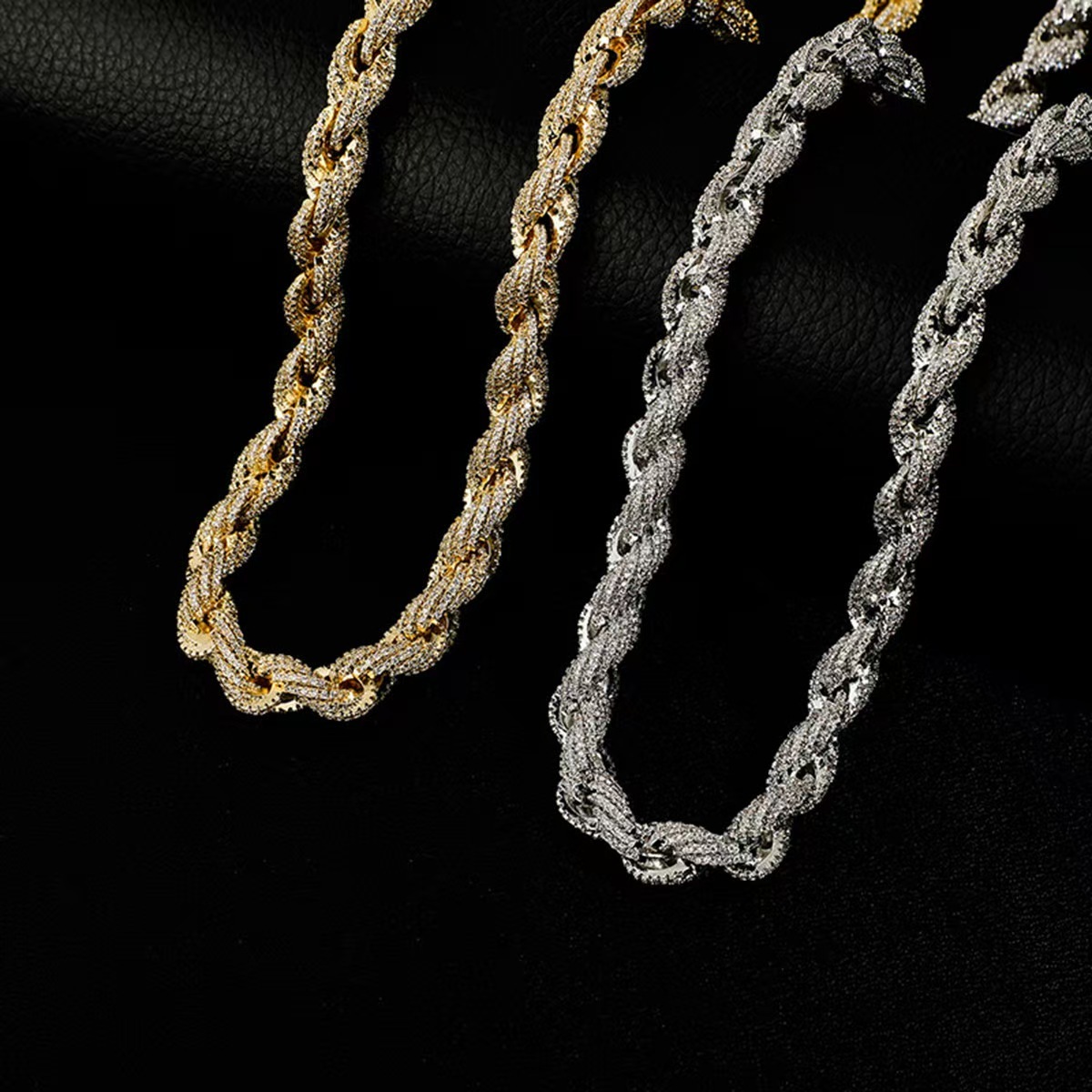 European and American hip-hop men's necklace - Morganite set with diamonds 10mm twisted necklace. New style, thick and exaggerated.