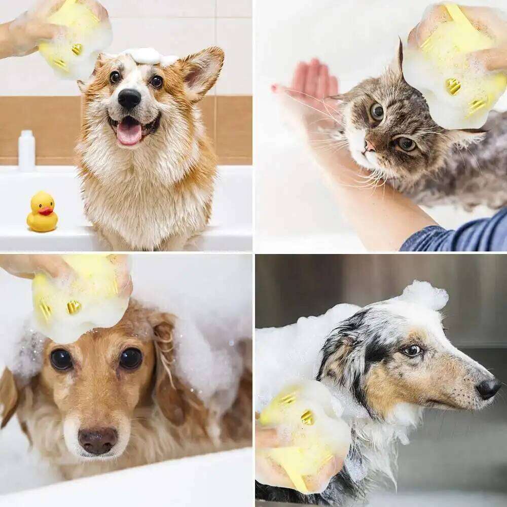 Dog Bathing Pet Massage Shampoo Dispenser Soft Silicone Brush Rubber Bristle for Dogs and Cats Shower Grooming Tool