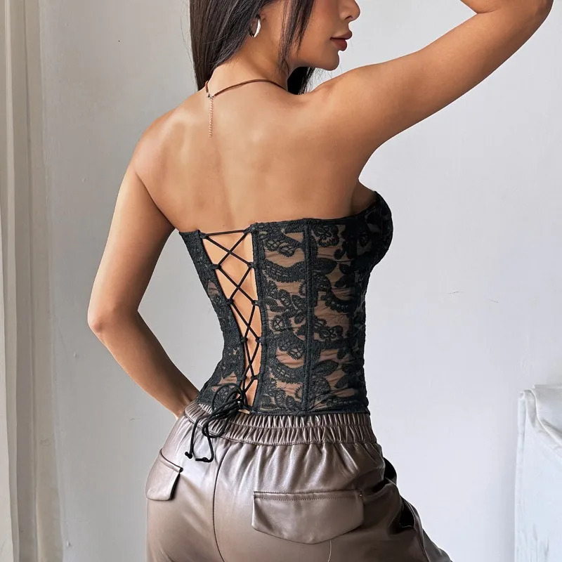 Fashion Lace Fishbone Vest Women Strapless Sleeveless Backless Slim Fit Solid Tube Top Summer Fashion Women Street Trendy Tanks 260313