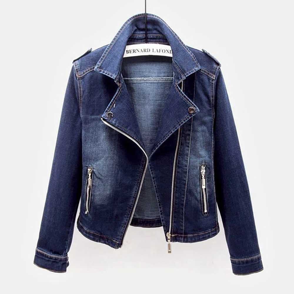 Spring and Autumn Trend New style Fashion Denim Jacket for Women Suit Collar Motorcycle Jacket coat Slim Fit Trendy TopT260328