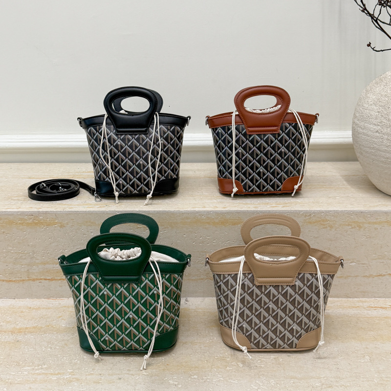 Free Shipping High Value Geometric Pattern Bucket Bag for Women Vintage Handbag with Top Handle Adjustable Crossbody Strap