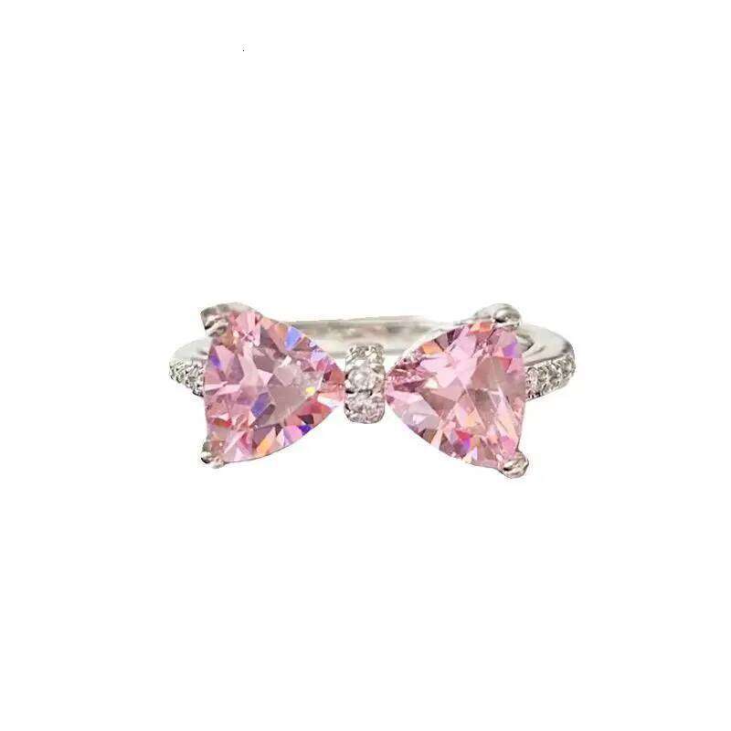 Ring Pink Bow Zircon Women New Niche Design Summer Adjustable Open Ring For Index Finger Visionice