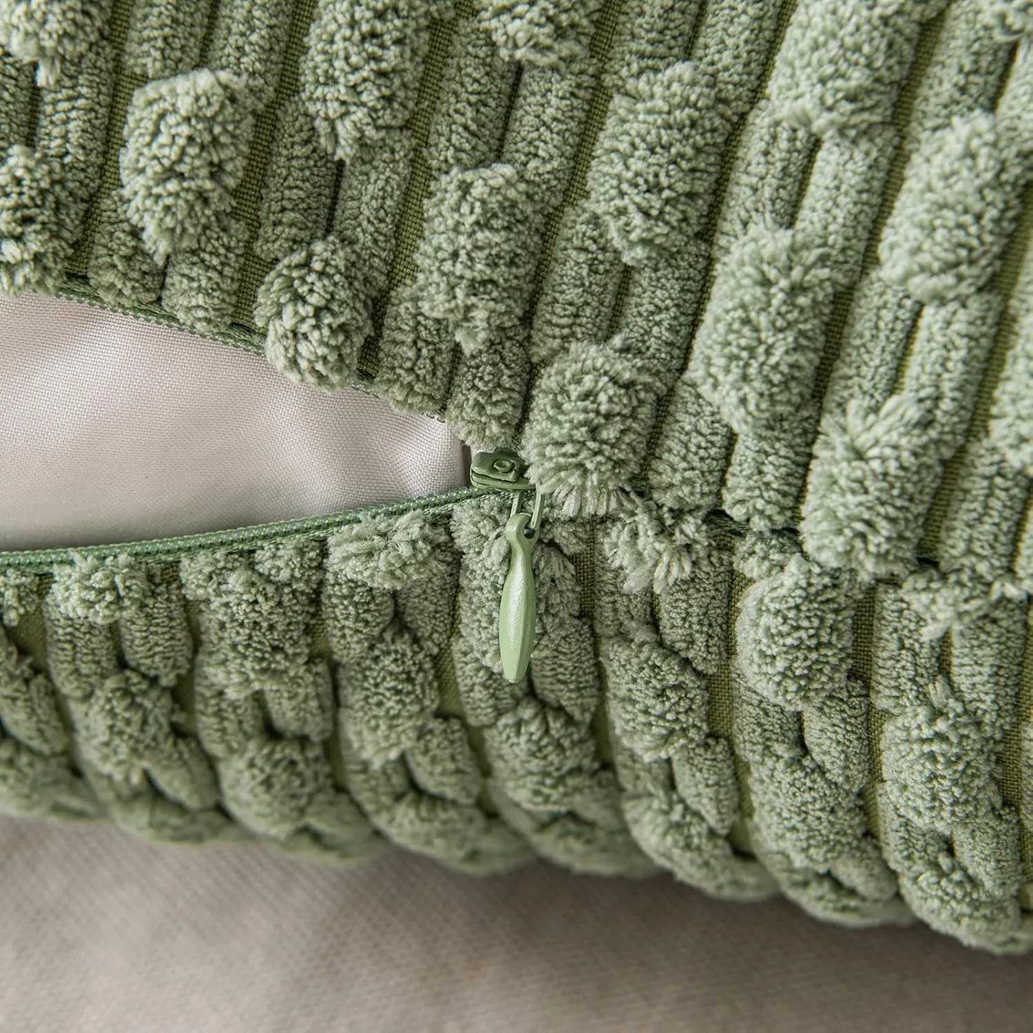 Green Pillow Covers Spring Decorations Boho Striped Corduroy Throw Pillow Cases Soft Plush Farmhouse Couch Cushion Case 45x45CM H260330 - view 6