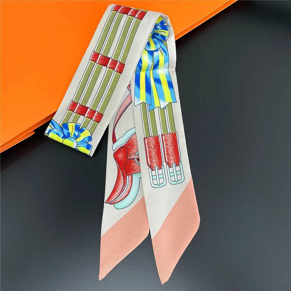 Fashion Wen Scarf 2024 Brand Design Silk Scarf Fashion Horse Rope Print band Skinny Bag Hair Scarves Neckerchief X260328