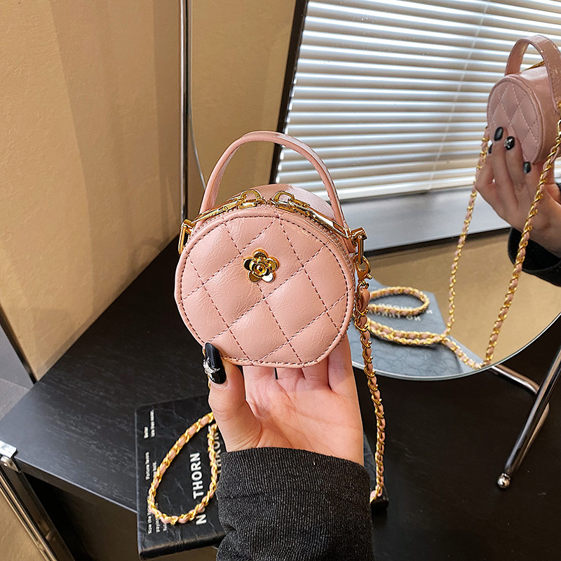 Free Shipping High Value Mini Quilted Round Crossbody Bag for Women Cute Small Handbag with Chain Strap Flower Decor