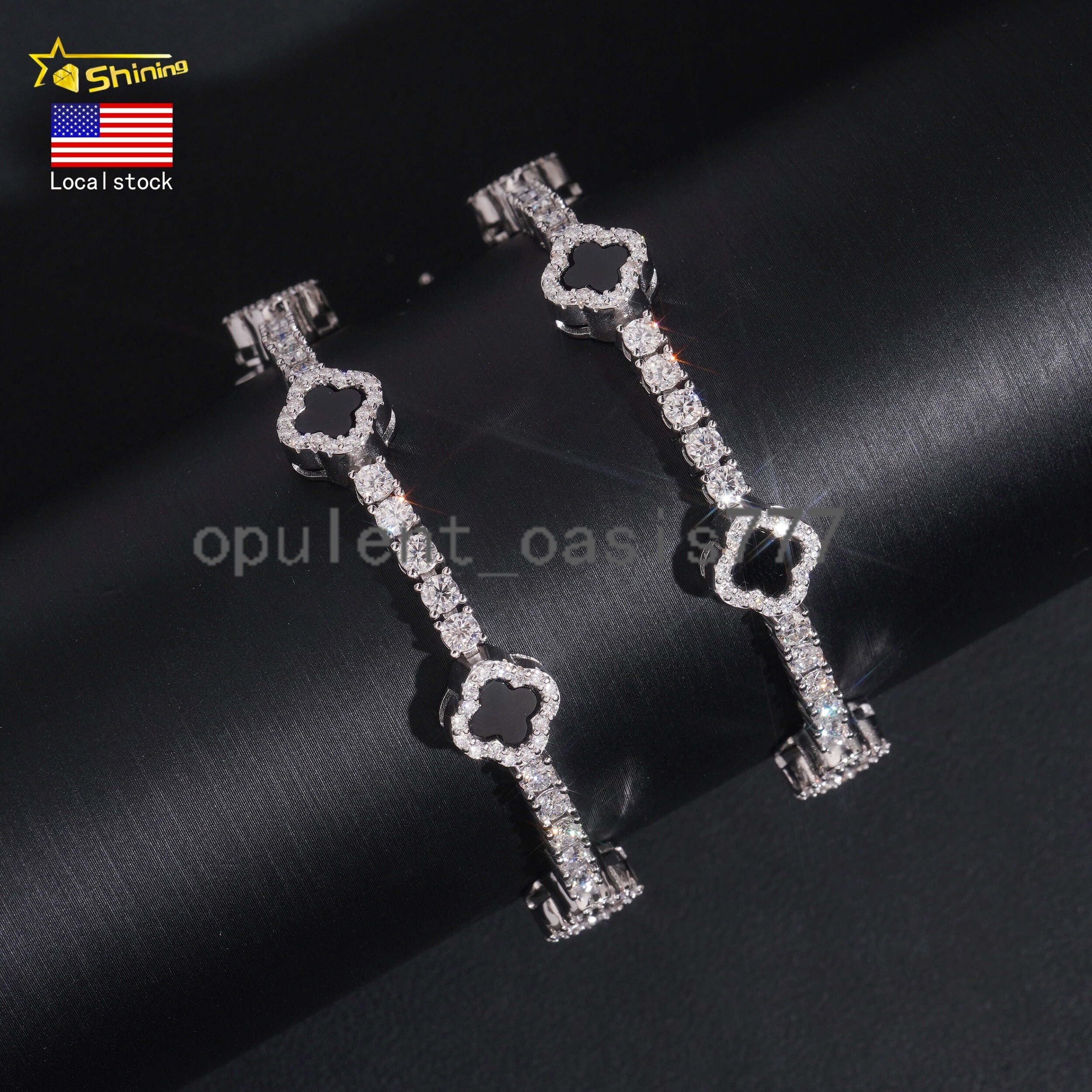 USA Warehouse GRA Certificate 925 Solid Silver Hip Hop Jewelry Iced Out VVS Moissanite Diamond 3mm Clover Tennis Bracelet