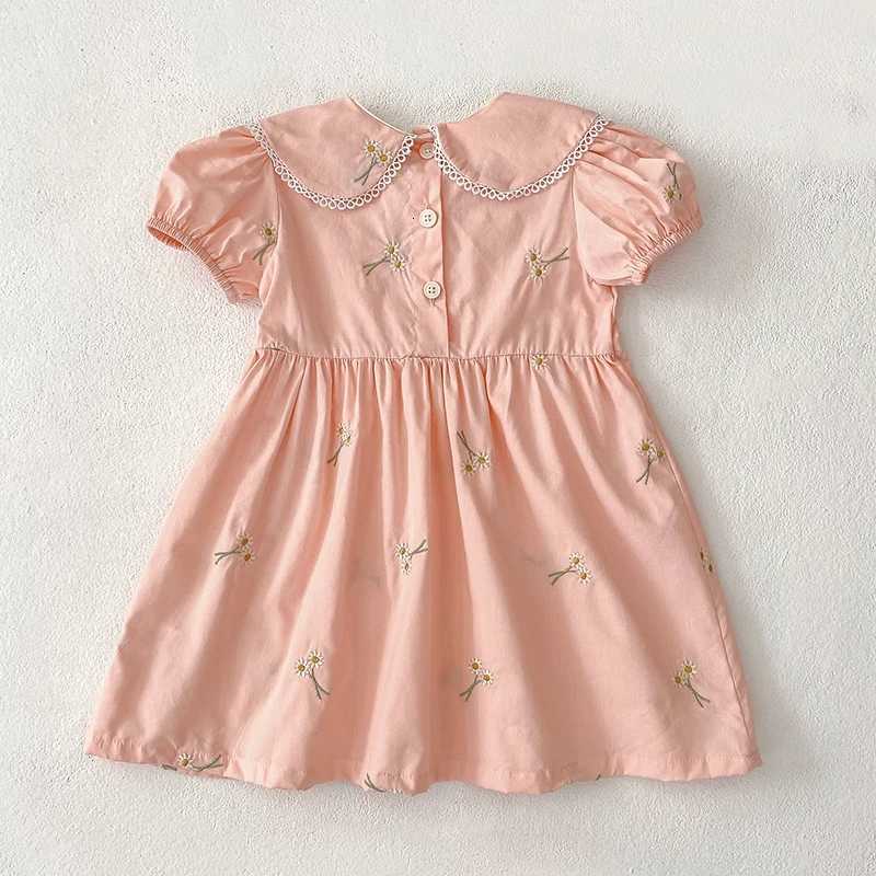 1-6Yrs Girls Fashion Embroidered Flower Dress Summer New Little Girls Toddler Princess Dresses Kids Flying Sleeves Party ClothesT260330