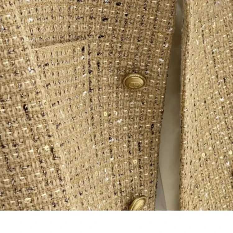 Elegant Cropped Tweed Wool Womens Jacket O-Neck Short Coat Solid Korean Style Golden French Look 2025 Autumn Fashion for WomenT260328