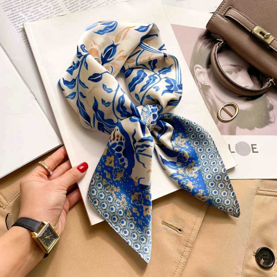 70cm Silk Square Scarf Wen Luxury Floral Print Kerchief Soft Satin Hairband Hand Bag Ribbon Foard Hijab Neckerchief band X260328