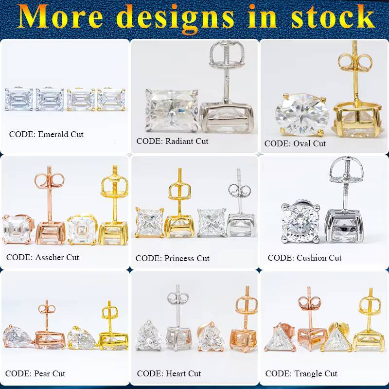 Screw Back Stud Earring Fine Jewelry Gold Plated 925 Sterling Silver Iced Out VVS Diamond Moissanite Stud Earrings