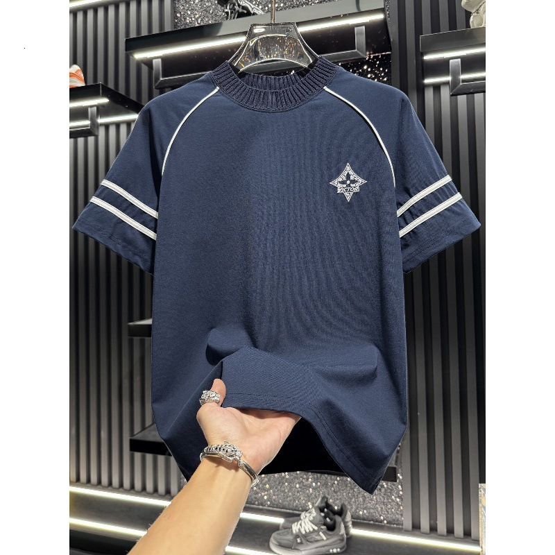 High-quality men's T-shirts 2026 Summer New Fashion American High Street Geometric Pattern Short Sleeve T-Shirt for Men, Round Neck Loose Fit Tre