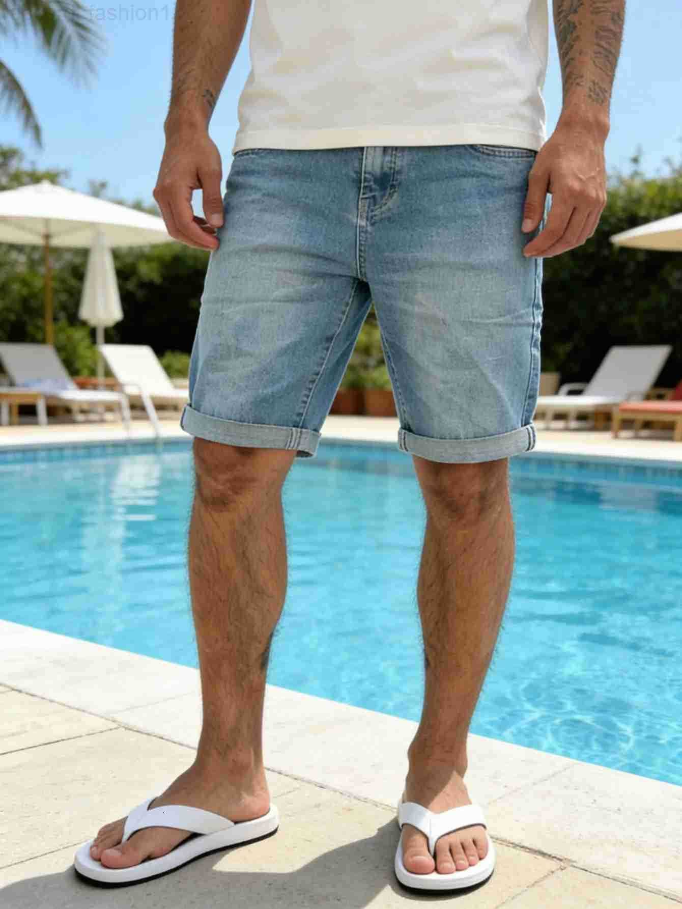 Y2K Fashion Mens Stretch Blue Jorts Slim Fit Stylish Jeans Pant Comfort Casual Outfits H260330