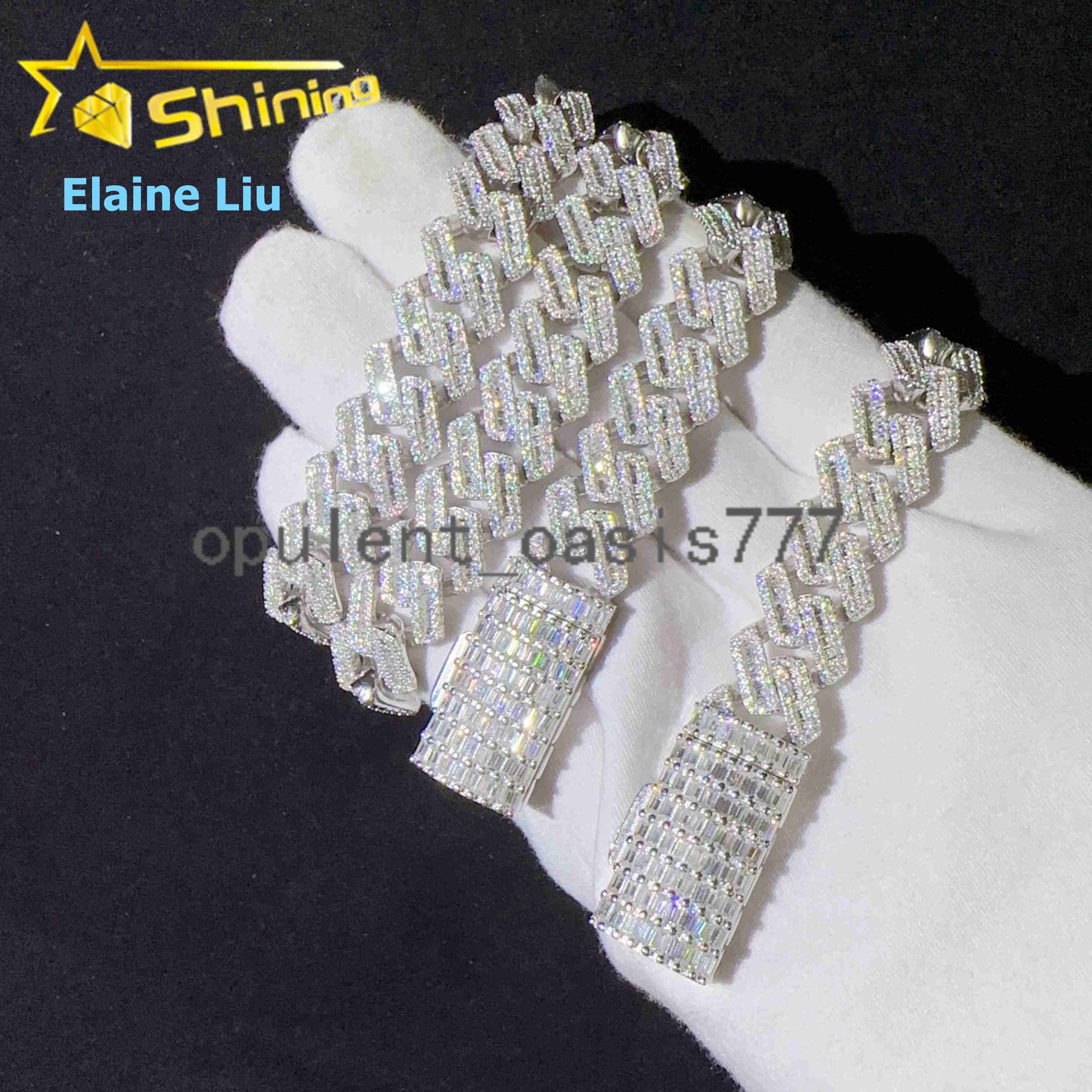 Iced Out 925 Sterling Silver GRA Certificate Hip Hop 15MM VVS Moissanite Diamond Fine Jewelry Miami Cuban Link Chain Necklace