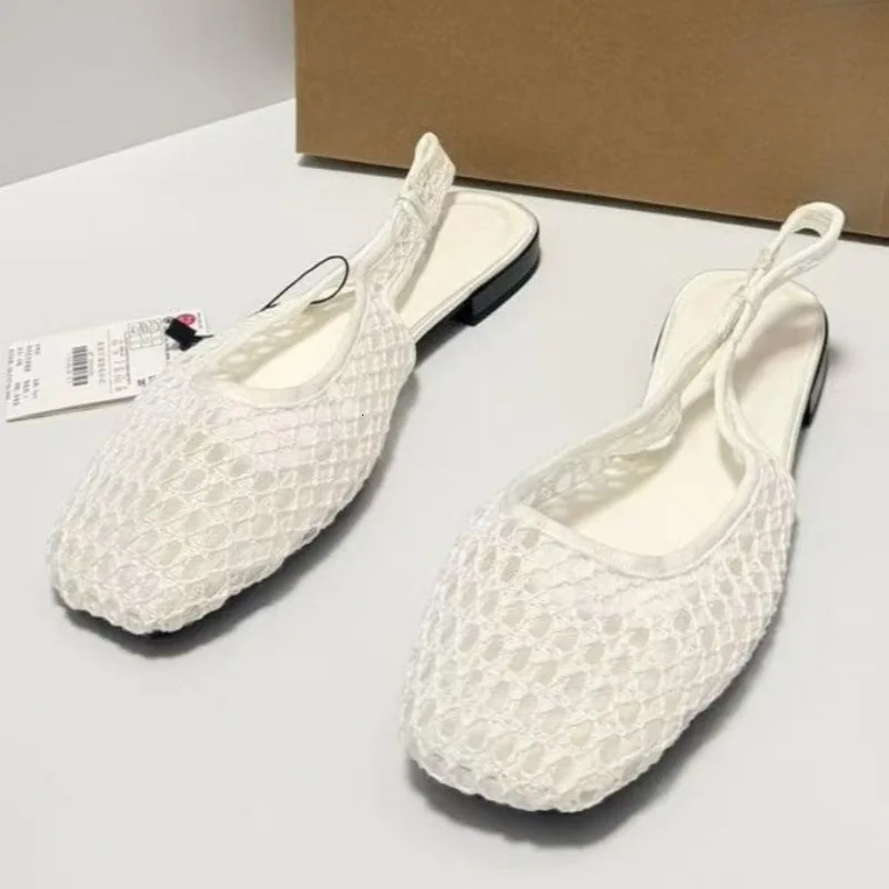 Woven Mesh Hollow Out Women Summer Shoes Square Toe Breathable Slip on Leisure Comfort Vacation Beach Flat Sandals for Ladies 260323