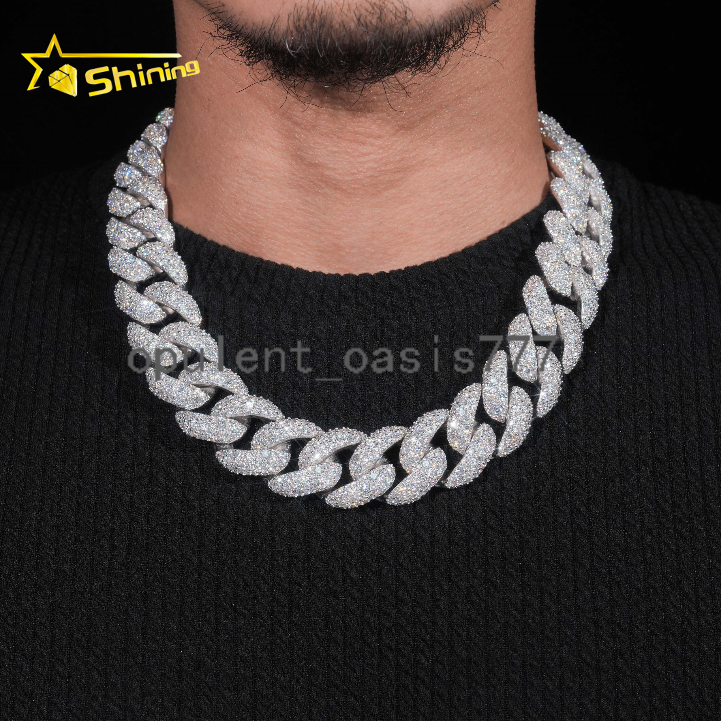 Luxury Big Size 23mm Width Iced Out Cuban Link Moissanite Hip Hop Jewelry Custom Men 925 Silver Moissanite Cuban Link Chain
