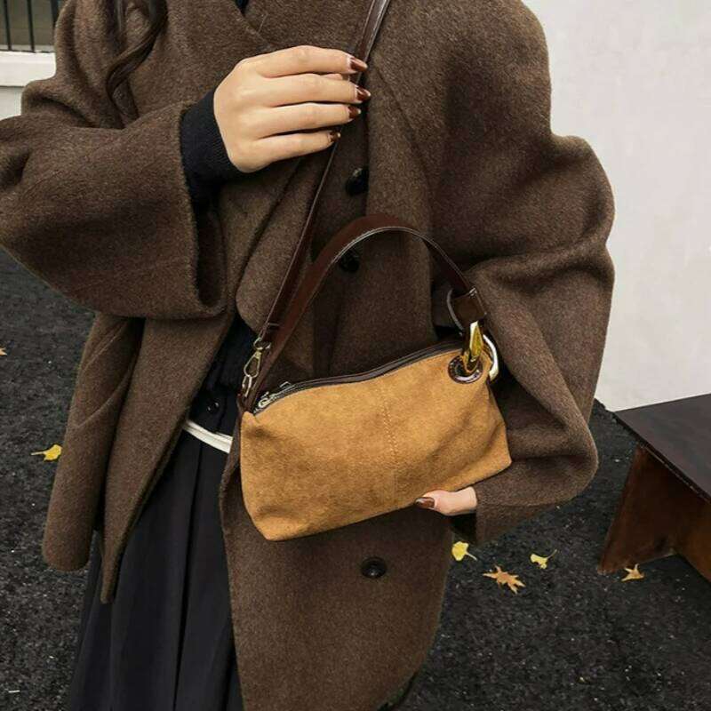 New Fashion Maillard Simple Texture Crossbody Women Retro Handle Casual And Versatile Pillow Bag High Quality QIBALIANGPIN
