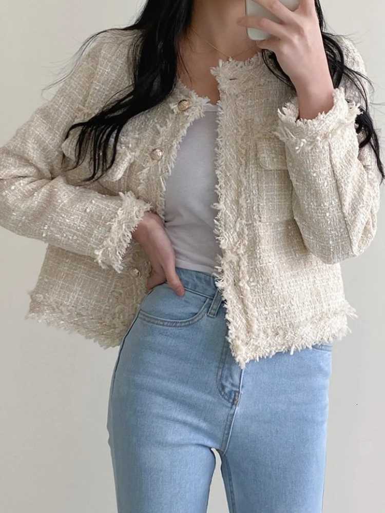 Spring Autumn New Korean Version Fashion Stylish Round Neck Open Cardigan Coat Womens Short Thickened Woolen Knitwear JacketsT260328