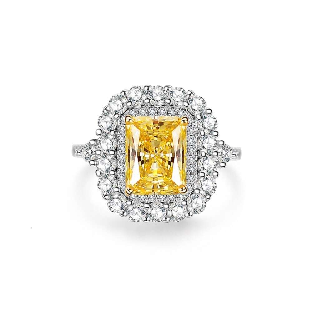 Ring Designer Exquisite Flower Shaped Zircon Ring For Women High Carbon Diamond Radiant Ice Cut Zircon Wood Color Style Pure Silver Emerald Ring Luxur