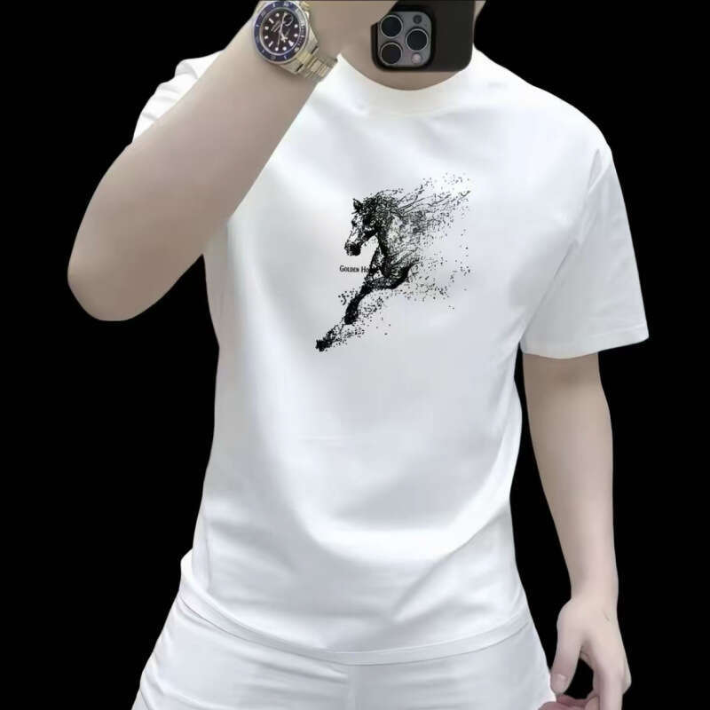 Summer Short-Sleeve Men's Round-Neck Mercerized Cotton Casual T-Shirt, Trendy Brand Half-Sleeve Shirt For Men, Versatile Quality Top