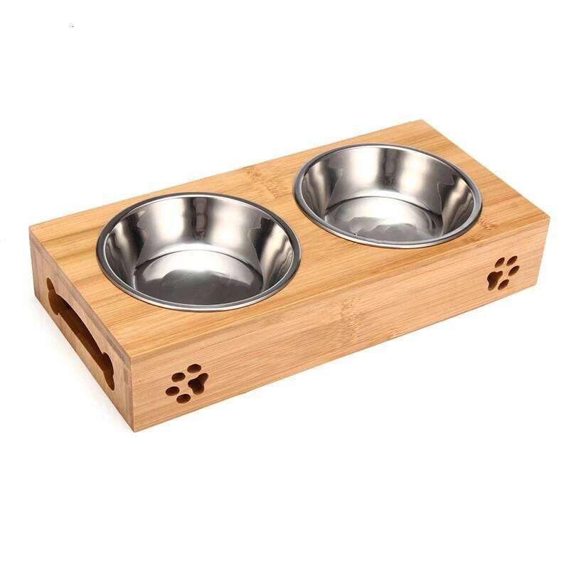 Stainless Steel Feeder, Small Dog and Cat Bowls for Puppy, Bamboo Rack, Food, Water Bowl, Cats Feeding Dishes Pet Drink Bowl 26W0330