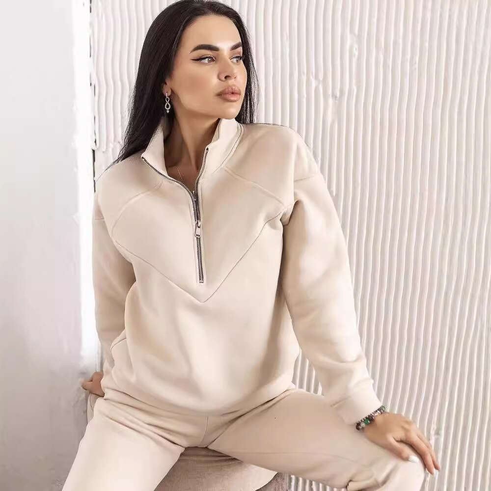 2026 Cross-Border Spring and Autumn Fashion Hooded Sweatshirt Two-Piece Set Long Sleeve Solid Color Fleece Jogger Casual Outfit