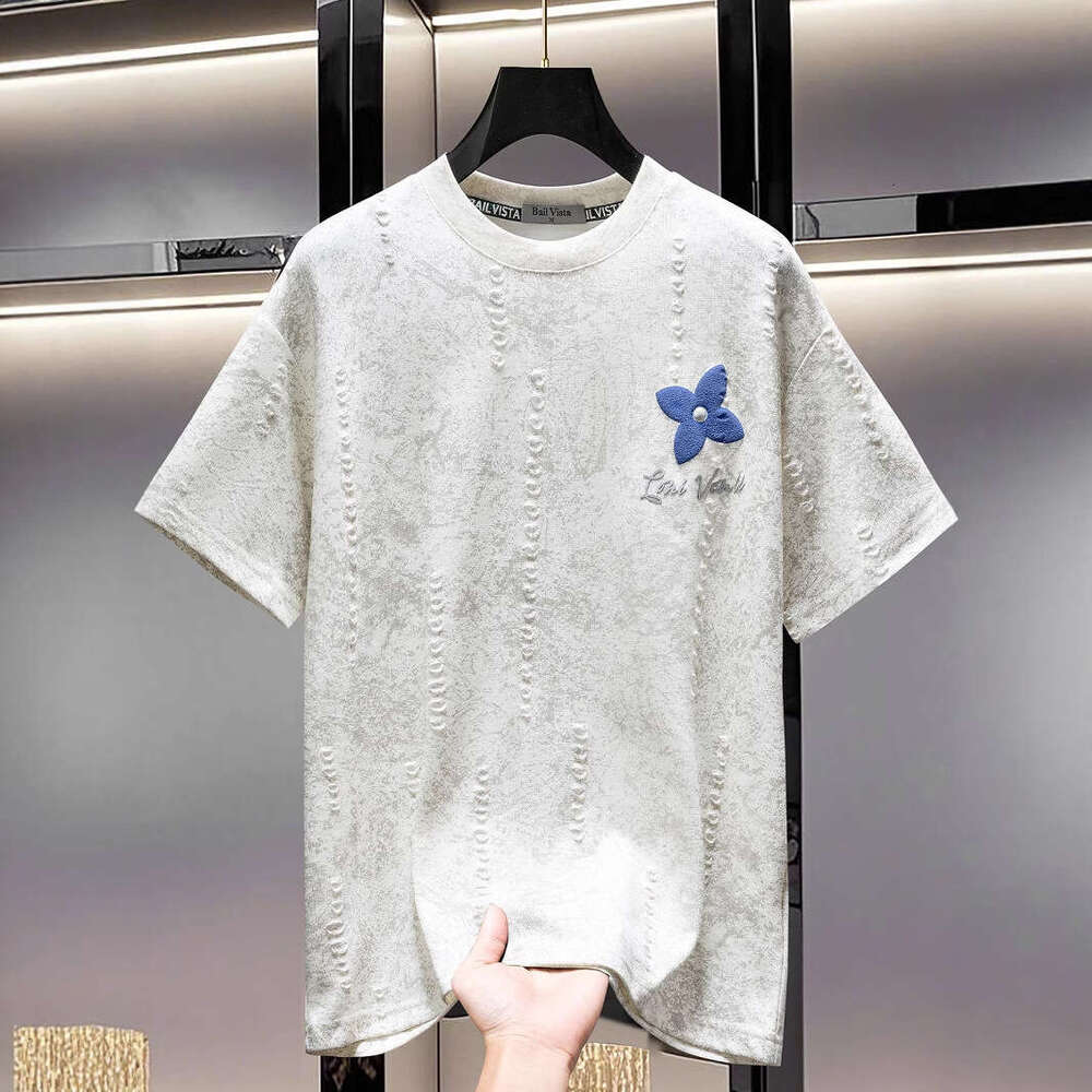 European fashion design distressed printed short-sleeve T-shirt luxury summer round neck loose trendy versatile half-sleeve shirt