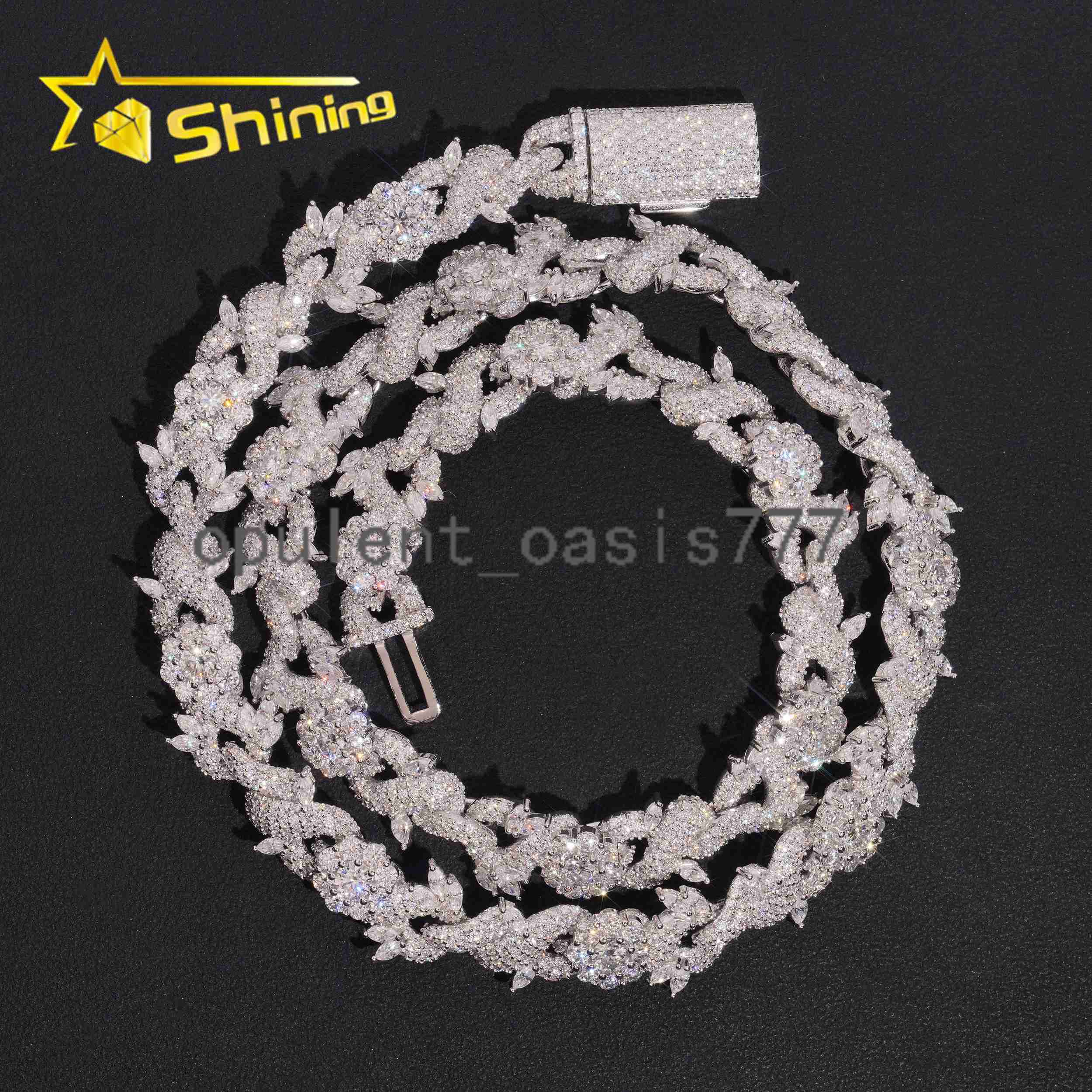 12MM Sterling Silver Moissanite Diamond Iced Out Men Necklace Jewelry Infinity Chain Link With Flower