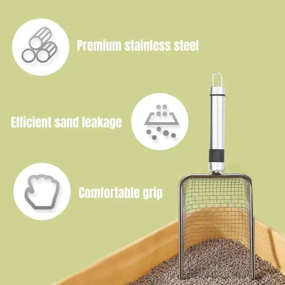 Stainless Steel Litter Scoop Durable Easy Clean Removal Ergonomic Handle Cat Manure Shovel Rust-Resistant Pet Cleaning Tool