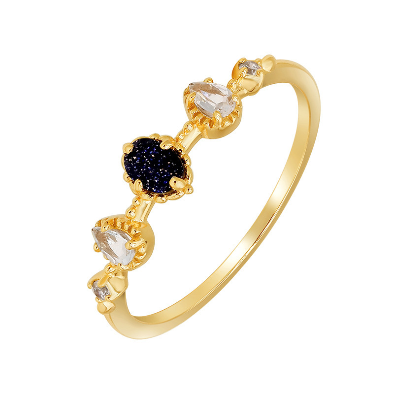 Ring Exquisite Blue Sandstone Natural Topaz Ring Full 925 Sterling Silver Gold Plated Jewelry Versatile Layering Ring