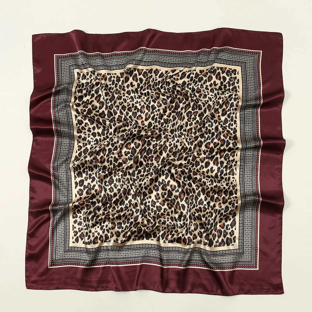 90cm Leopard Print Square Scarf Satin Silk band Muslim Wan Hijab Lady Fashion Hairwrap Rock Style scarf Islam Foard X260328