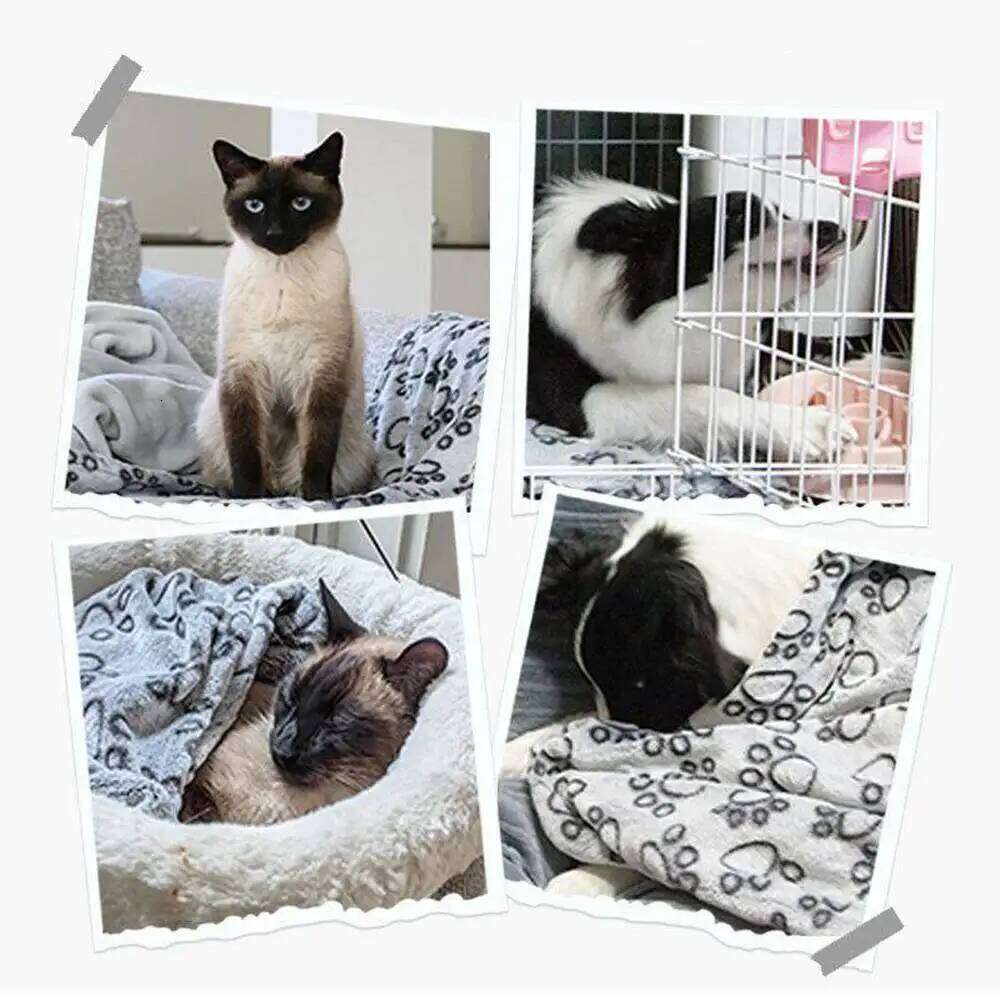 Soft Fluffy High Quality Washable Cute Pattern Paw Print Dog Pet Mat Warm Blanket for Indoor Cat Dogs