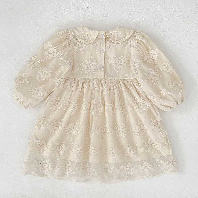 YBFSKID Children Girls Dress Spring Babys Girls Peter Pan Collar Dress Floral Print Kid Girl Long Sleeve Lace Embroidery DressT260330
