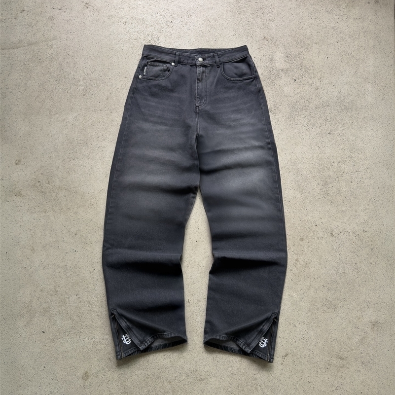 Hip-hop gold coin jeans Y2K retro low waist wide leg zipper pants y2k clothing mens fashion embroidered loose jeans 260327