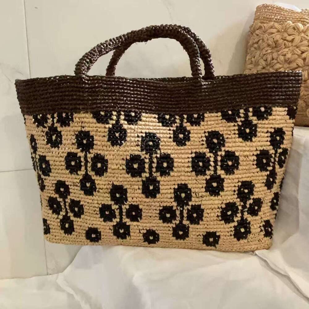 Totebag Shoulder ROSE NOIRE French Style Raffia Hand Crocheted Floral Tote For Women Summer Seaside Vacation Handbag Color Blocked Large Capacity Beac