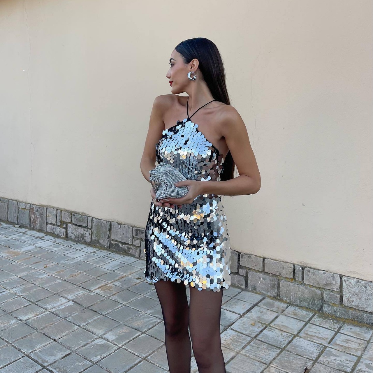 2023 Spring/Summer New Fashion Sexy Internet Celebrity Multi-Color Sequin Irregular Dress for Women