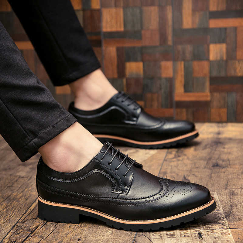 Mens Dress Shoes Leather Fashion Derby Shoes Classic Casual Business Wedding Footwear Lace-up British Style Male Formal Shoe K260328