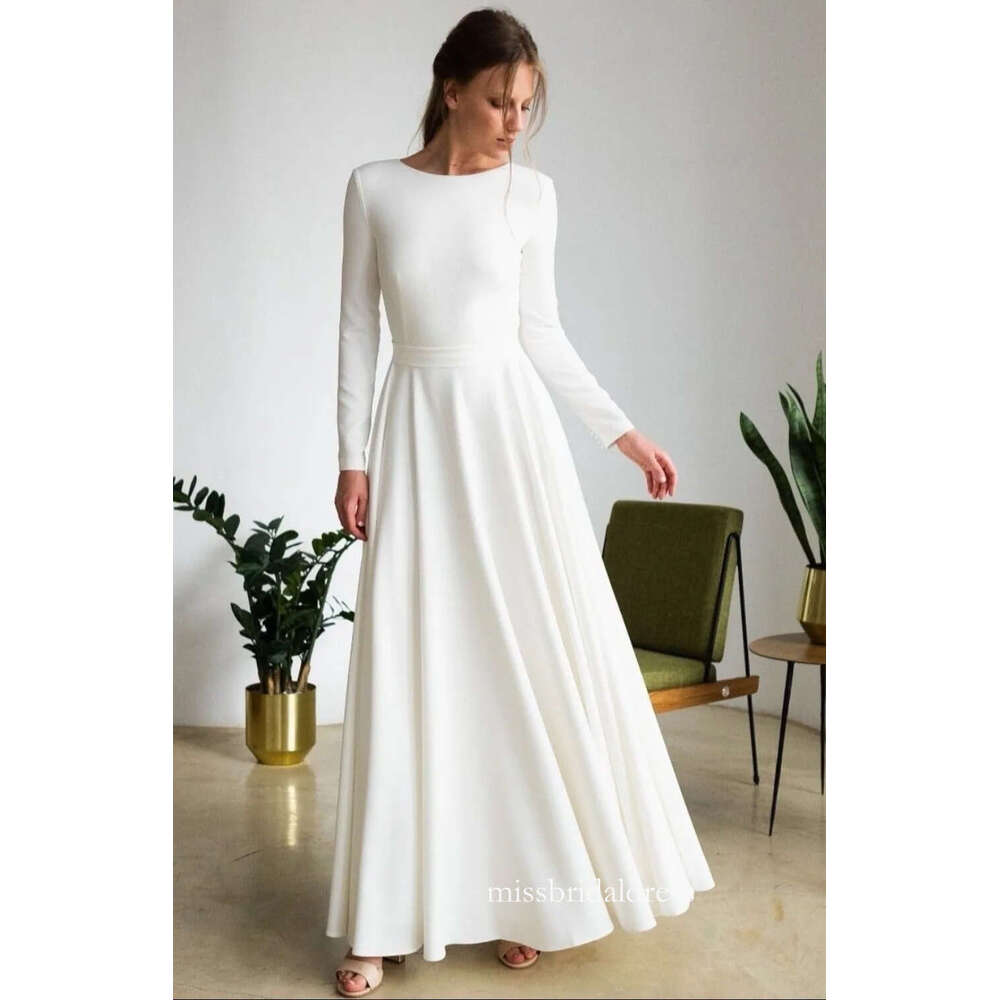 2024 Arabic Aso Ebi Plus Size White A-Line Beach Wedding Dresses 100% Cotton Full Sleeves Bridal Gowns Dress Zj027 D0327