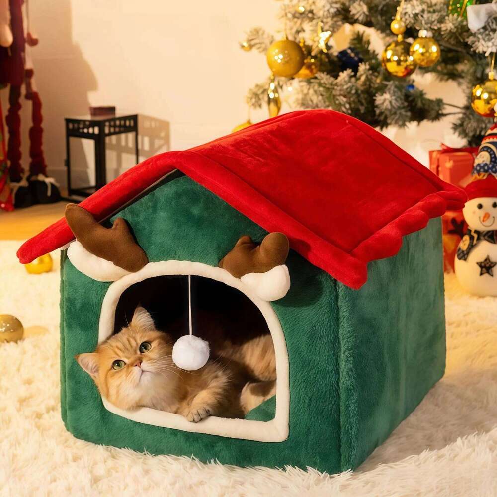 Christmas Nest Warm Soft Plush Multifunctional Dog Bed Thickened Closed Design Removable Cat House Pet Product