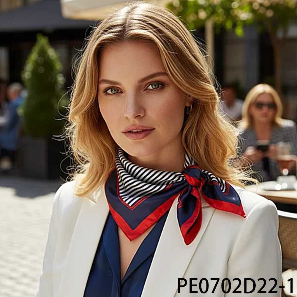 PESENAR Air Hostess Silk Scarf Navy White Striped with Red Borders - Stylish Accessory for Cabin Crew Uniforms Z260330