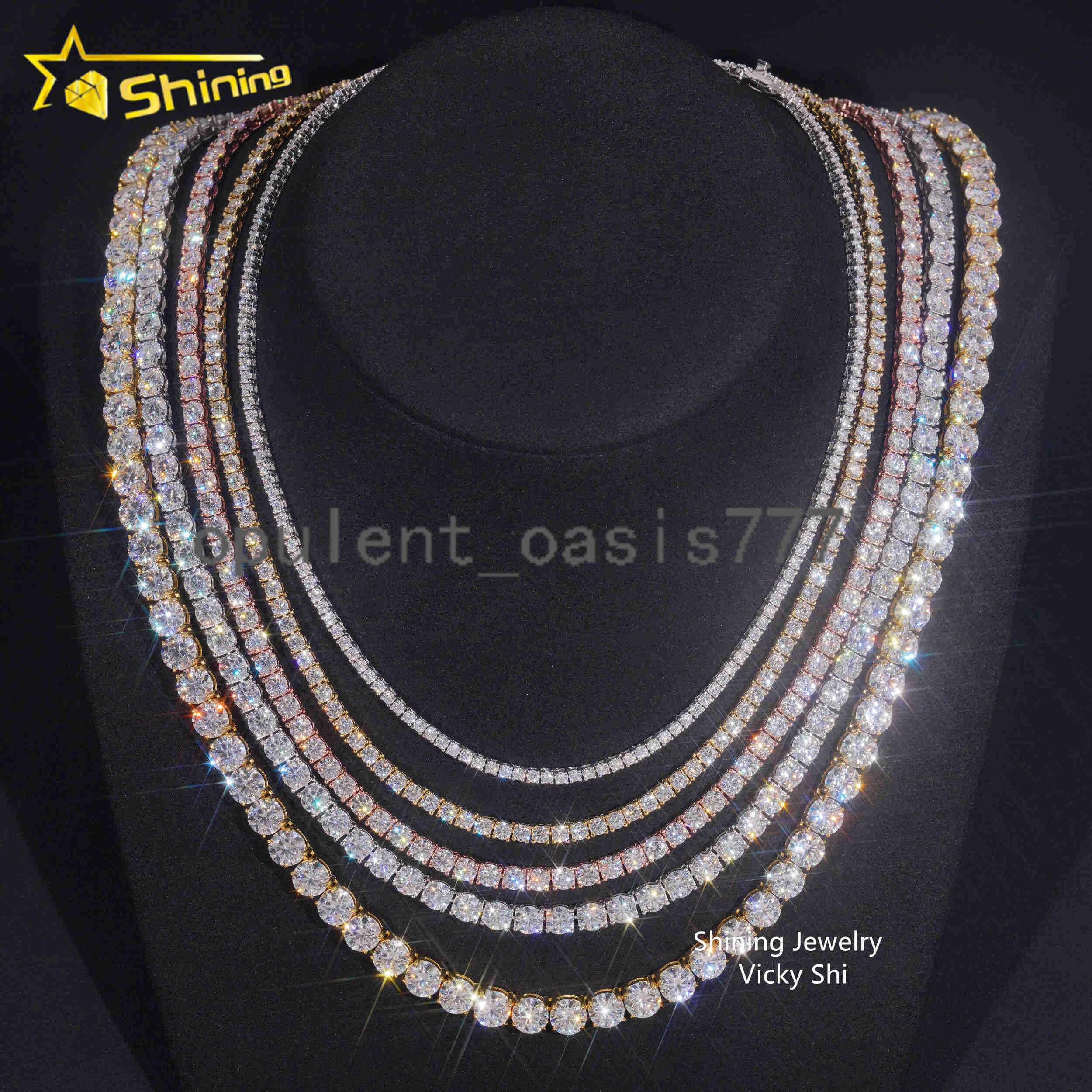 Best Selling GRA Certificated VVS Moissanite Tennis Chain 925 Silver 2mm 3mm 4mm 5mm Iced Out Moissanite Tennis Choker Necklaces