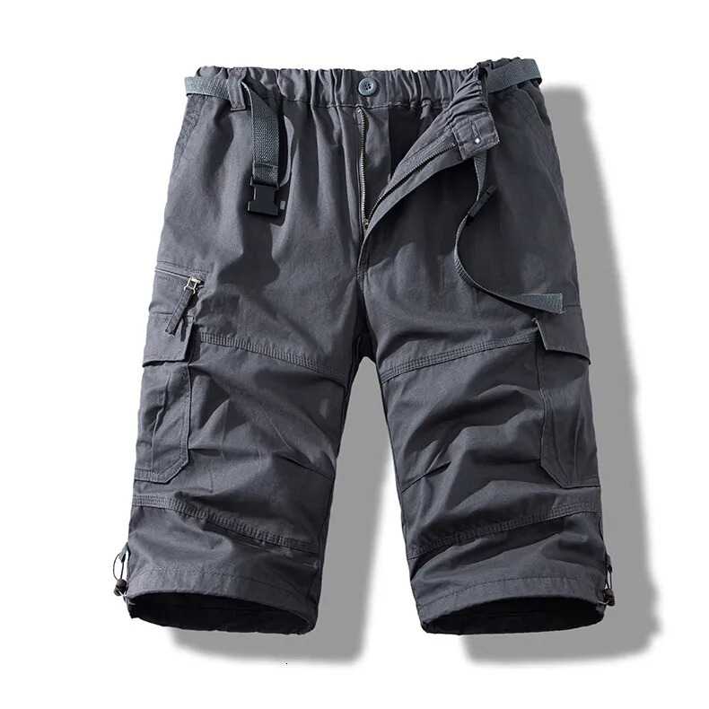2026 Summer Black Cotton Thin Work Pants Army Green Mens Loose Straight Knee-length Shorts Gray Khaki Blue Are Available 260327