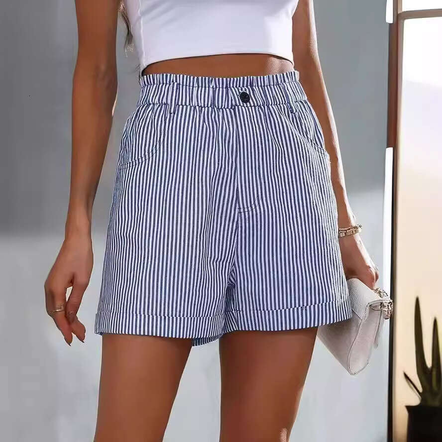 2026 European and American Summer New Products: Cross-Border Casual Pocket Striped Shorts for Women