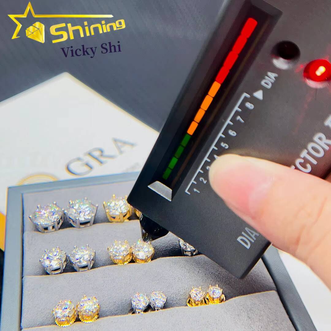 Pass Diamond Tester 925 Sterling Silver Classic 6 Prongs Round Moissanite Stud Earrings Screw Back Fine Women Earrings